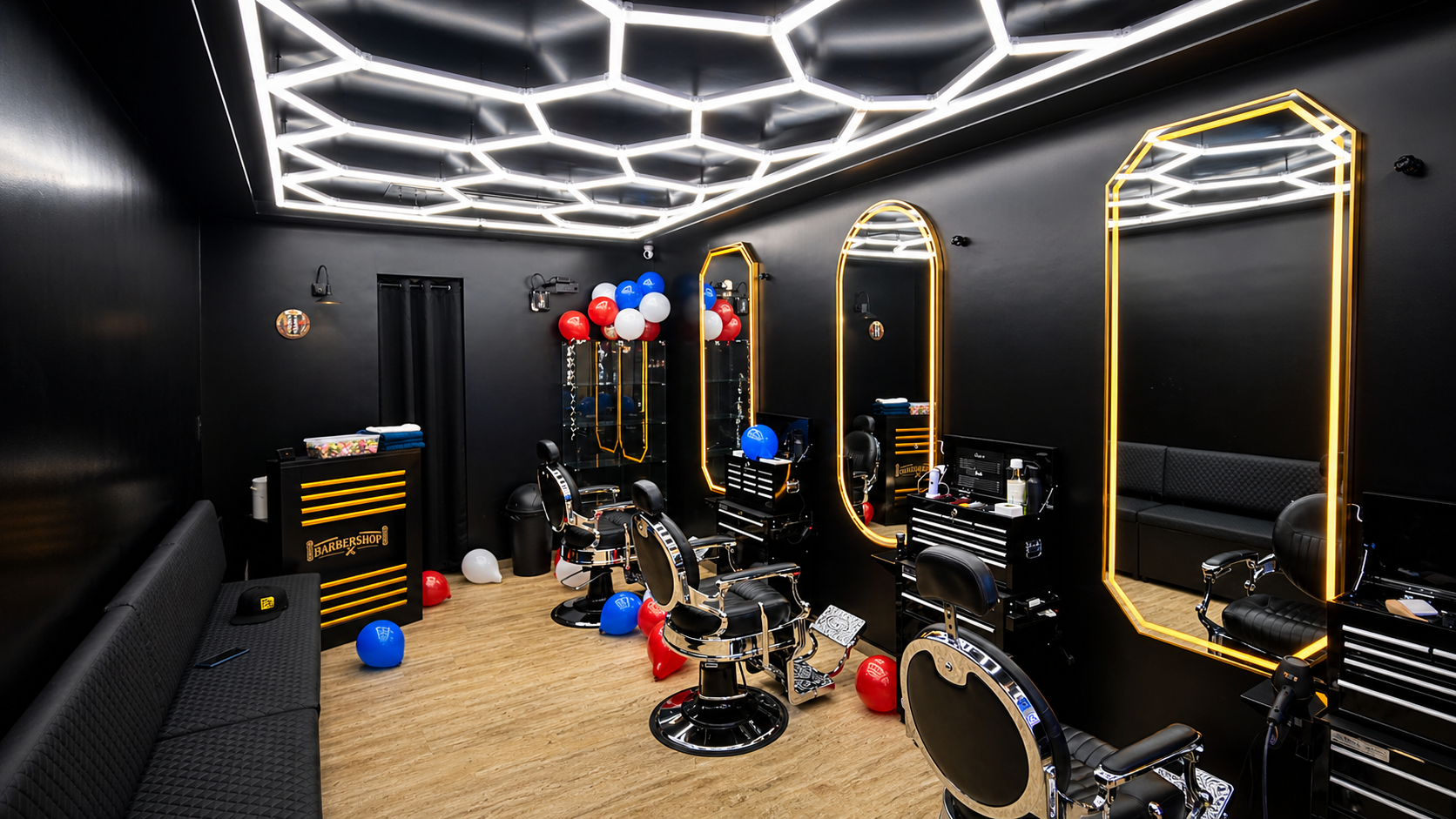 Intérieur du F Barbershop, ambiance américaine